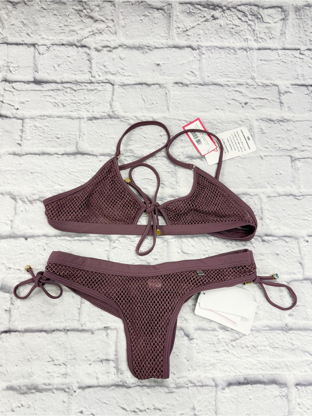 Wicked Weasel RARE Retired Dirty Mauve Crop Bikini Top Cheeky Bottom NWT's Sz S - Picture 5 of 16